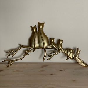 Vintage Brass Cats on a Branch Wall Hanging